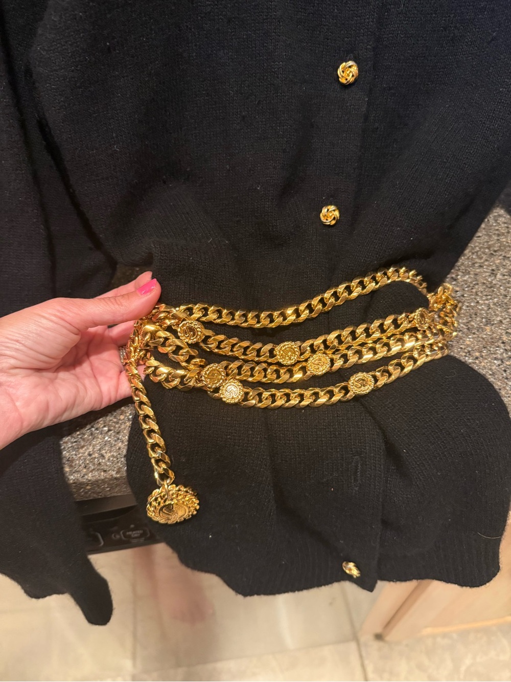 St. John Gold-Tone Multi-Chain Belt with Signature Medallions - Picture 6 of 10